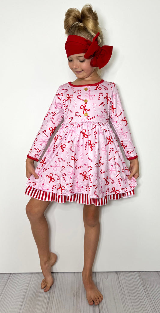 Candy Cane Bows Girls Dress