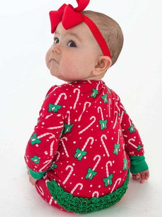 RuffleButts + RuggedButts: Candy Cane Cutie Ruffle Bamboo Zippy Romper