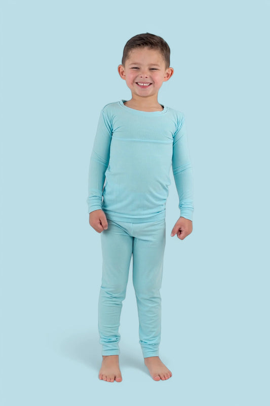 Dream Big: Capri Blue Ribbed Bamboo Two Piece Set