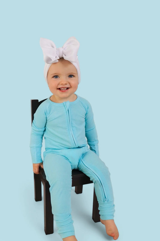 Dream Big: Capri Blue Ribbed Bamboo Zippy Romper