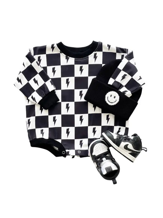 Lucky Panda Kids: Charcoal Bolts Bubble Romper