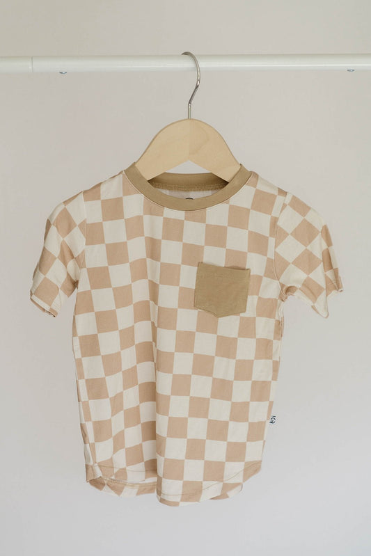 Checkered pocket tee- Desert Tan