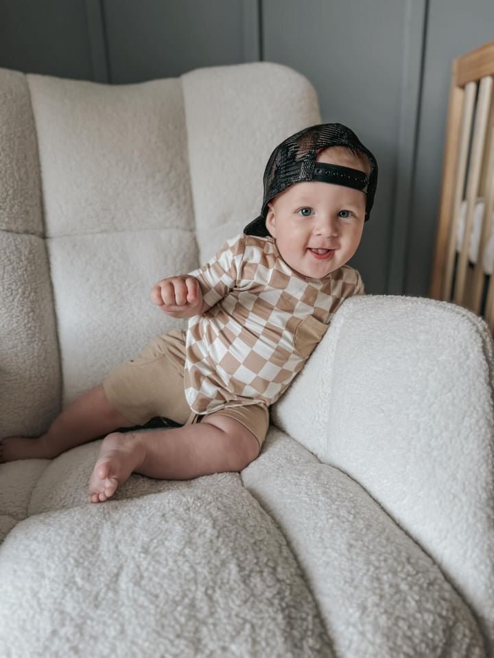 Checkered pocket tee- Desert Tan