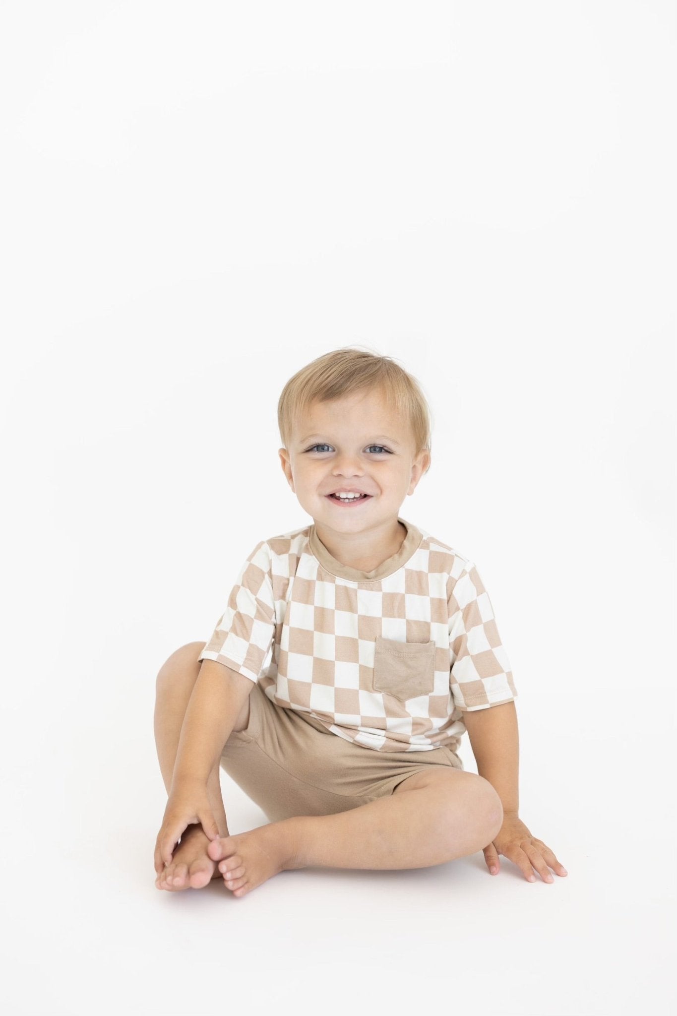 Checkered pocket tee- Desert Tan