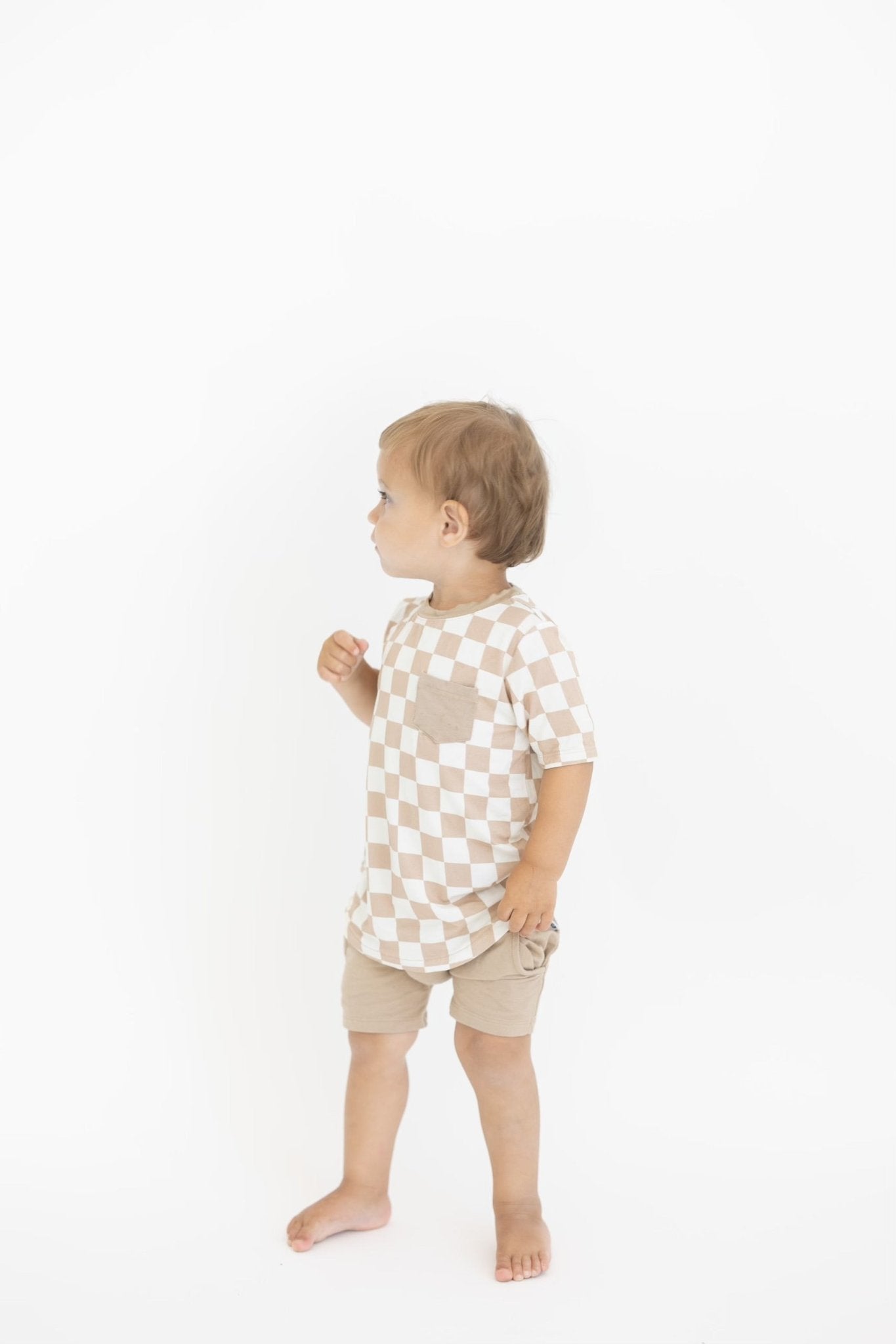 Checkered pocket tee- Desert Tan