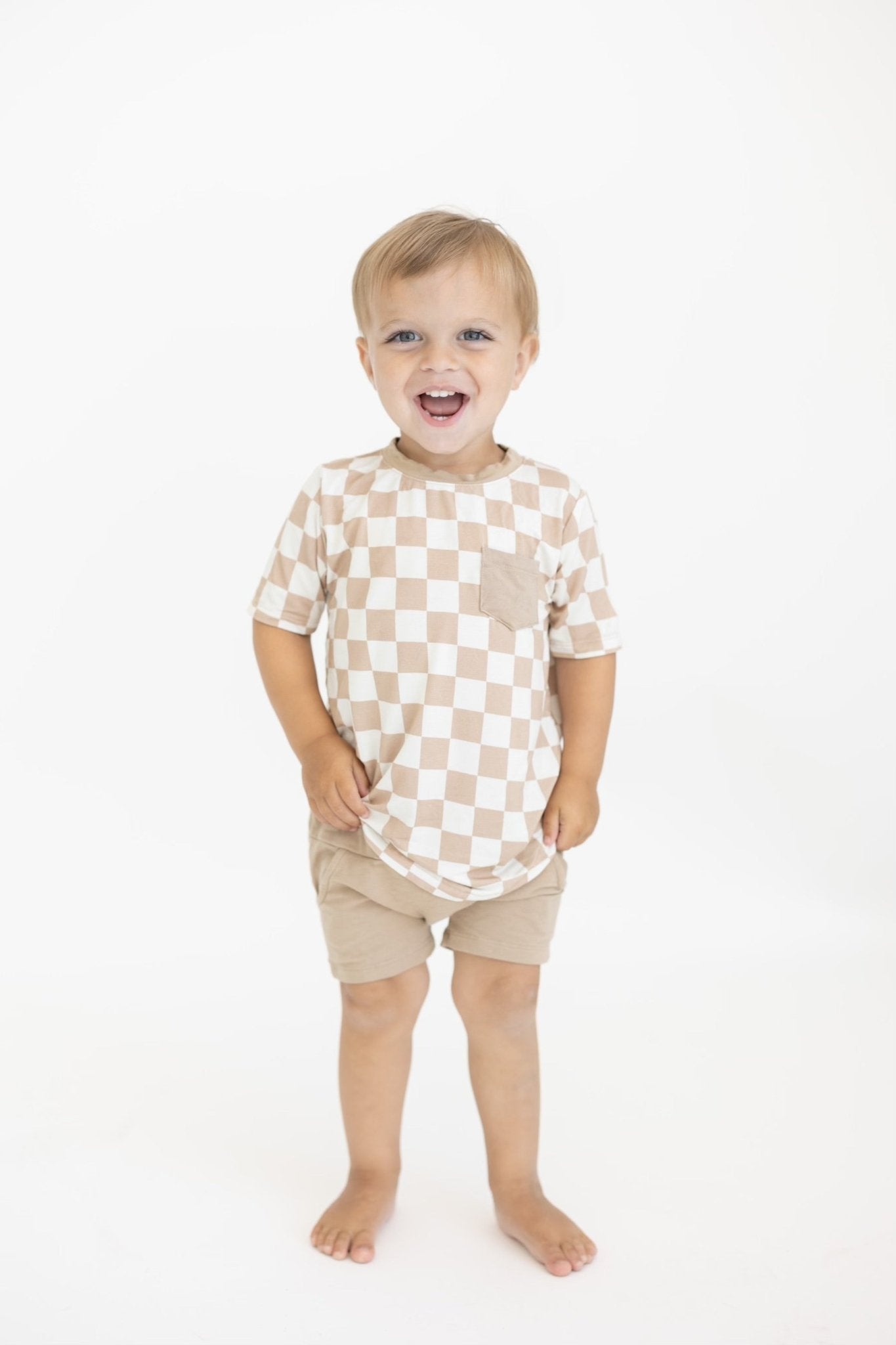 Checkered pocket tee- Desert Tan