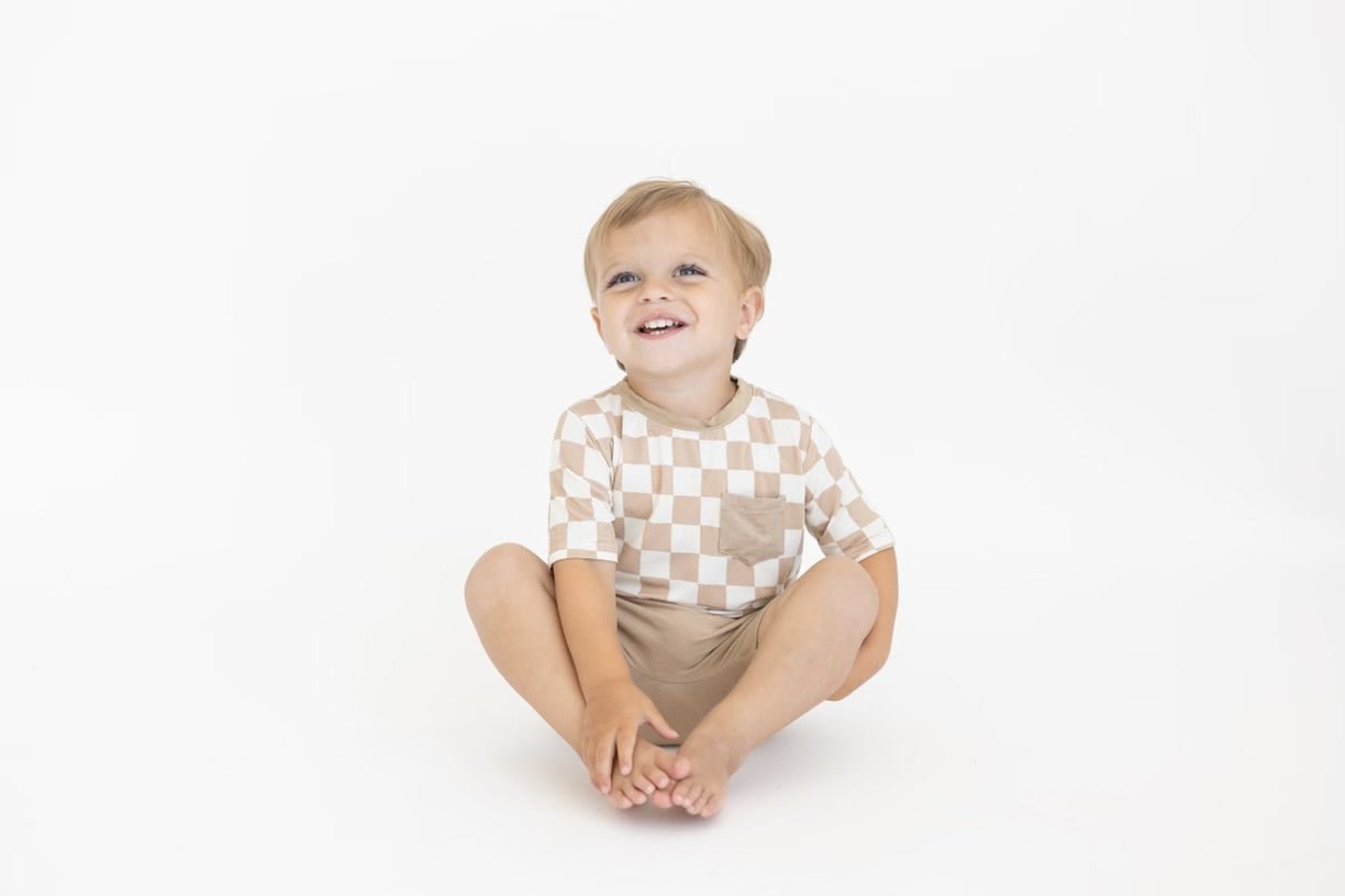 Checkered pocket tee- Desert Tan