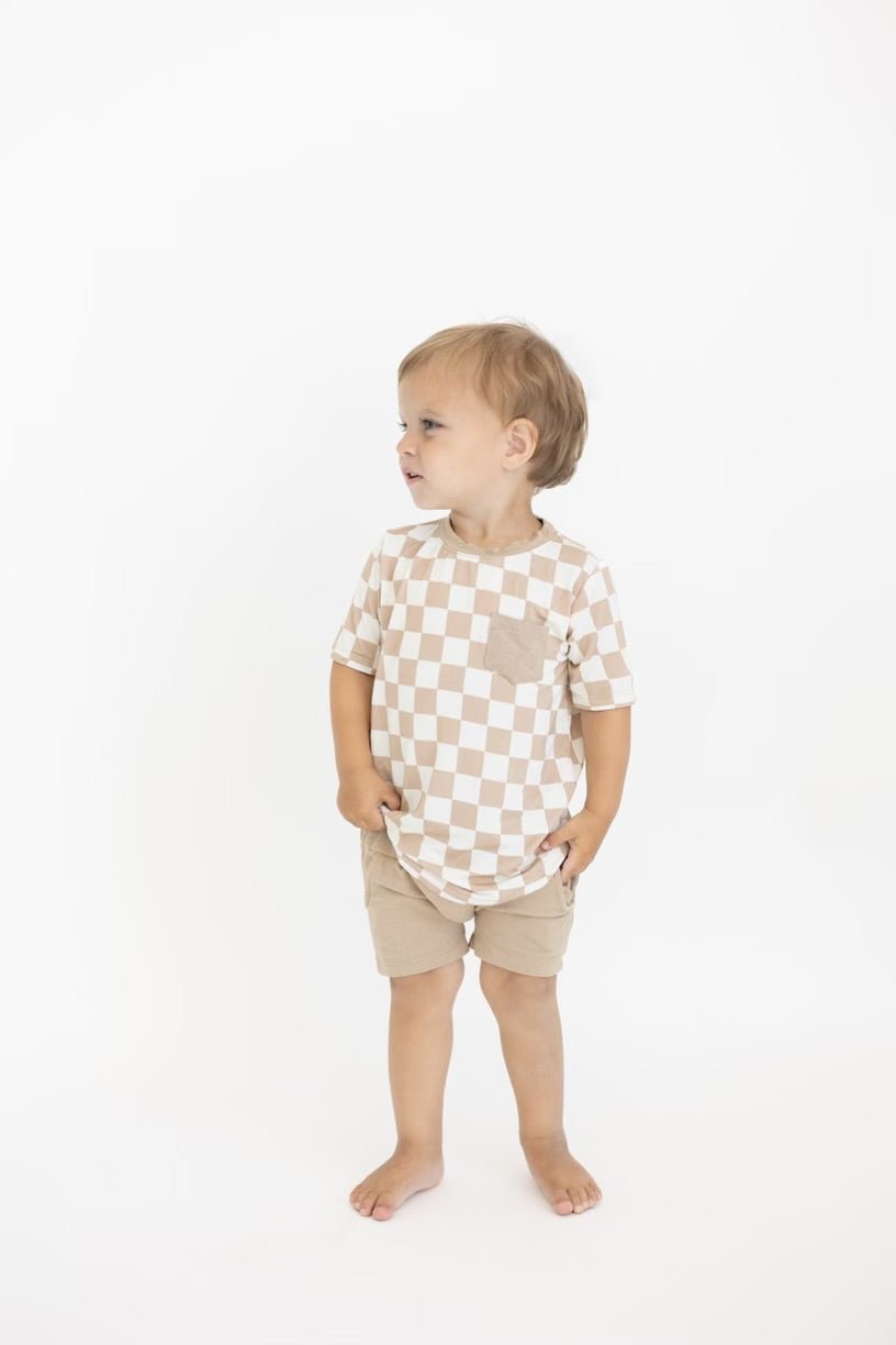 Checkered pocket tee- Desert Tan