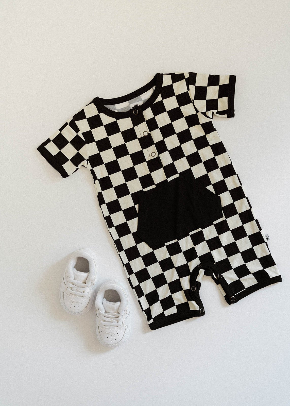 Checkered Shorty Romper - Jett Black