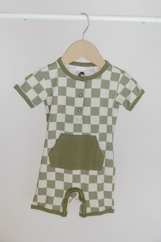 Checkered Shorty Romper - Sage