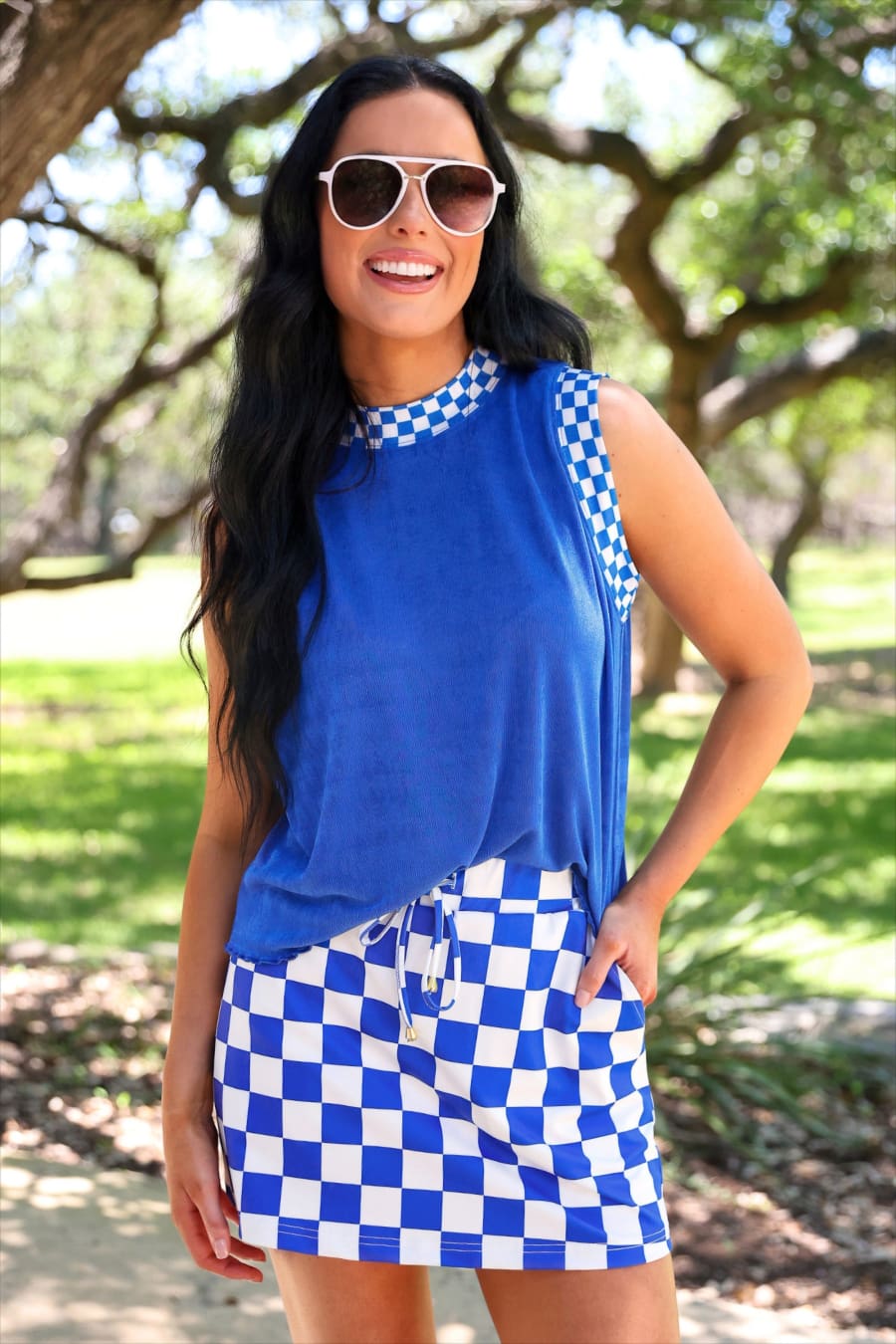 Checkmate Ribbed Tank- Blue