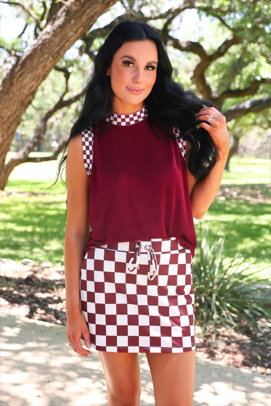 Checkmate Ribbed Tank- Maroon