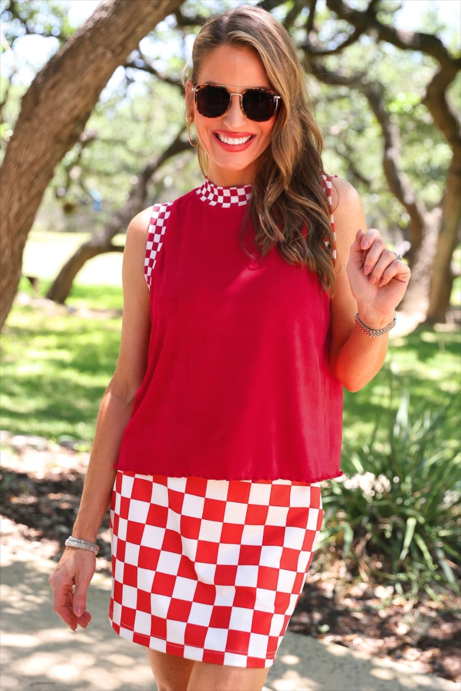 Checkmate Ribbed Tank- Red