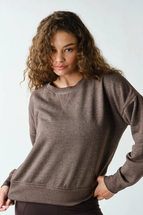 Mono B: Burned Out Crewneck Sweater- Coffee Bean