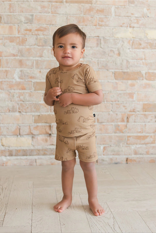 Blush Lotus: Construction Ribbed Bamboo Two Piece Short Set