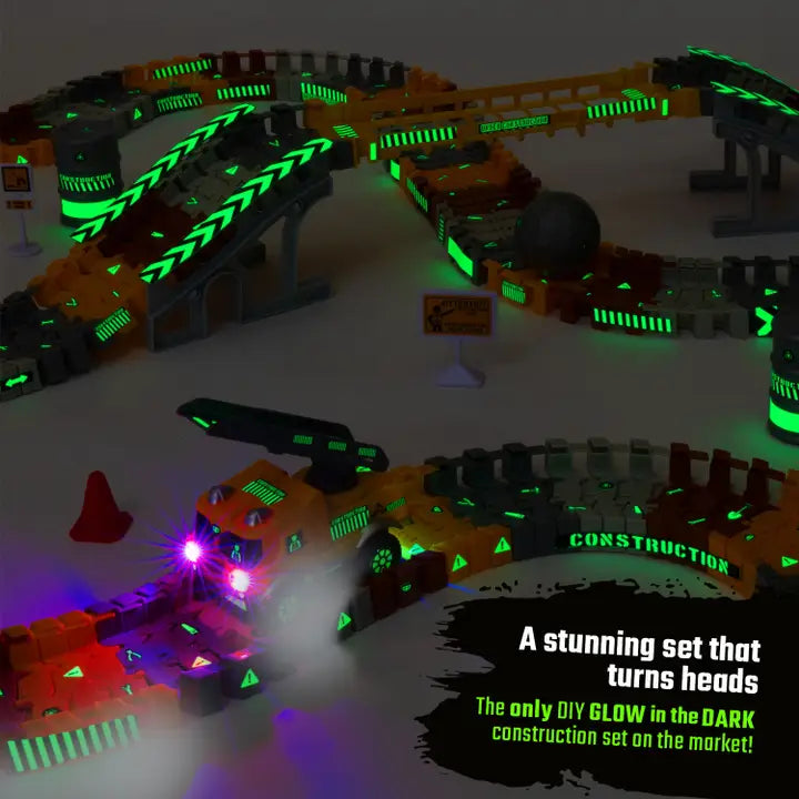 Jittery Git: Construction Toy Track Car Stem Glow in the Dark Toy Set