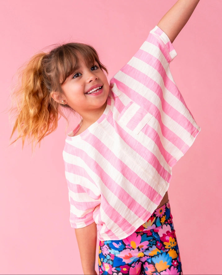 Made By Molly: Cotton Candy Pink Striped Boxy Crop Girls Top