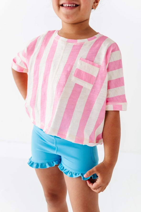 Made By Molly: Cotton Candy Pink Striped Boxy Crop Girls Top