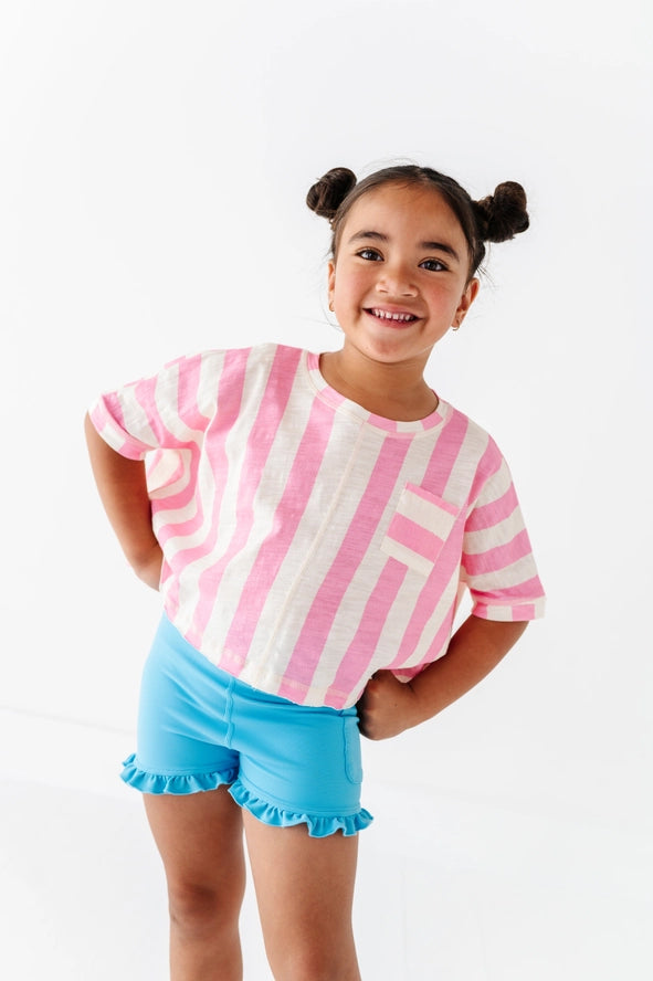 Made By Molly: Cotton Candy Pink Striped Boxy Crop Girls Top