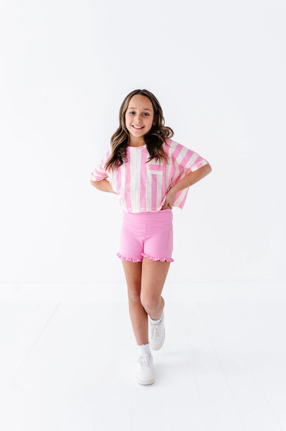 Made By Molly: Cotton Candy Pink Striped Boxy Crop Girls Top