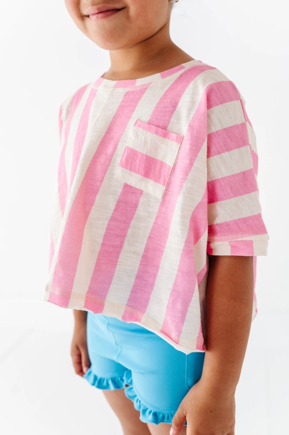 Made By Molly: Cotton Candy Pink Striped Boxy Crop Girls Top