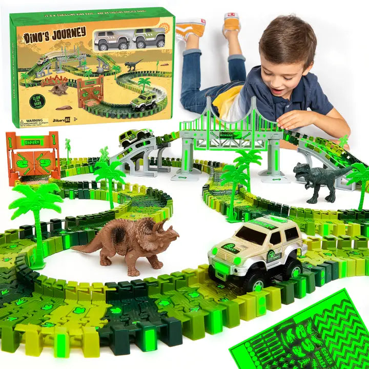 Jittery Git: Dinosaur Race Car Track Stem Glow in the Dark Toy Set