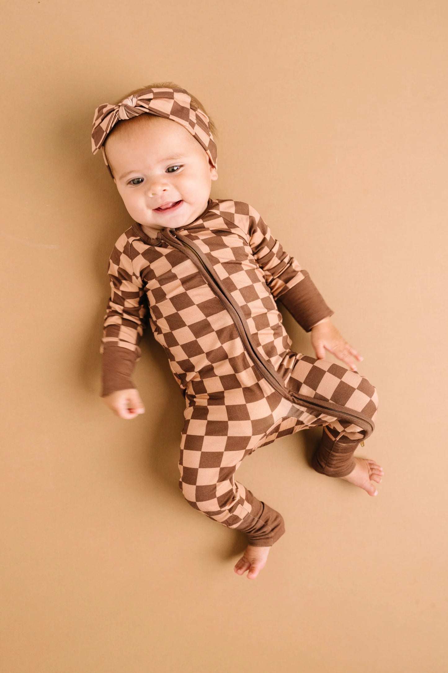Little One Shop: Espresso Checkered Bamboo Zippy Romper