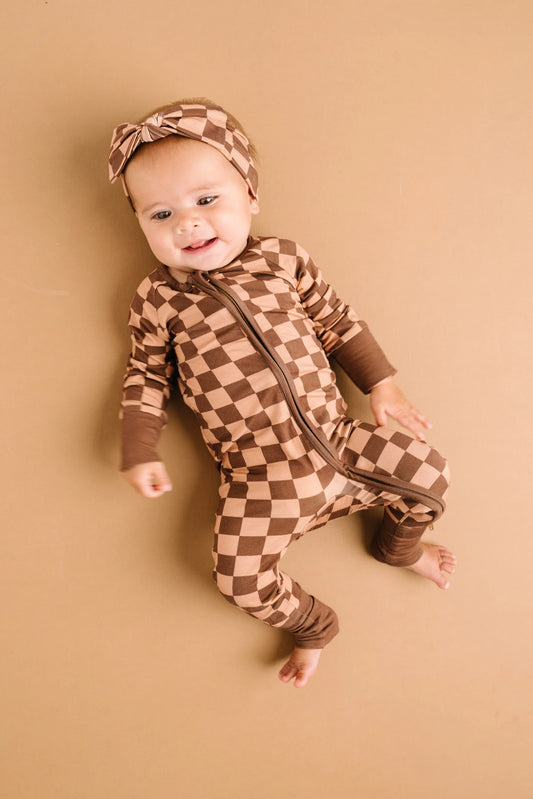 Little One Shop: Espresso Checkered Bamboo Zippy Romper