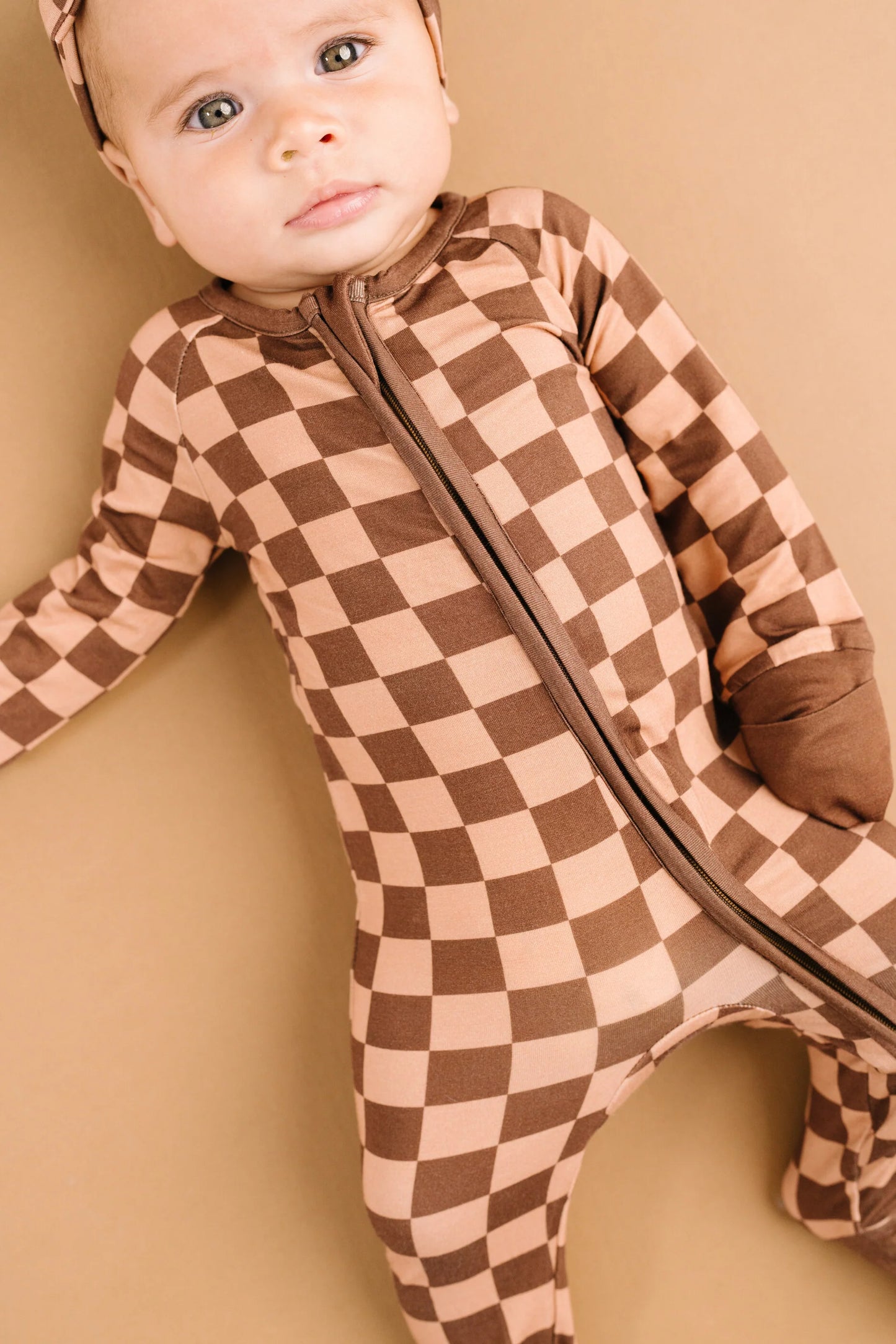 Little One Shop: Espresso Checkered Bamboo Zippy Romper