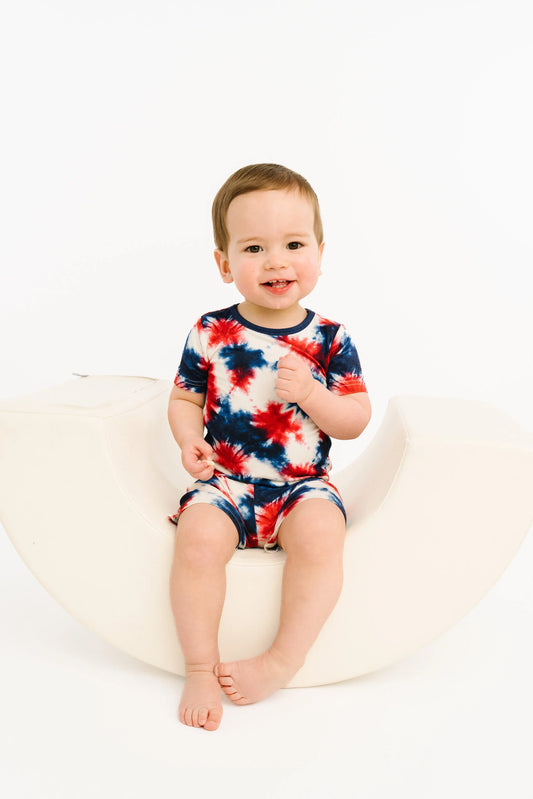Little One Shop: Firecracker Tie Dye Bamboo Two Piece Short Set