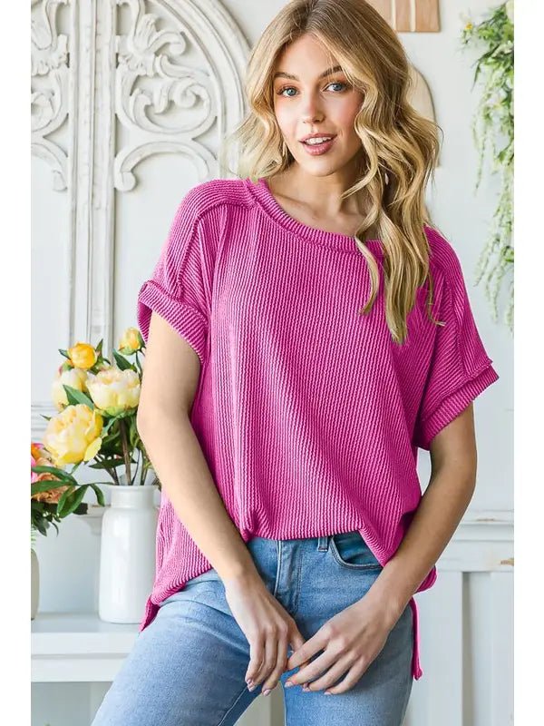 Women's Ribbed Top- Fuchisa