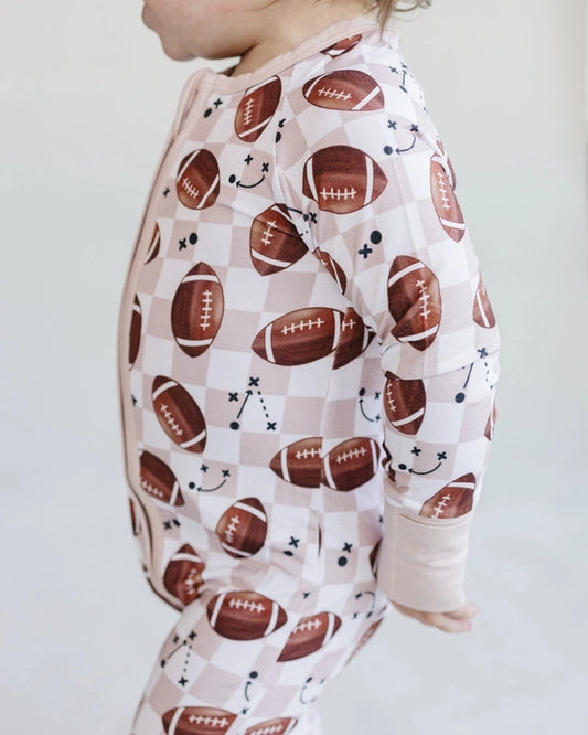 Lucky Panda Kids: Neutral Checkered Football Bamboo Zippy