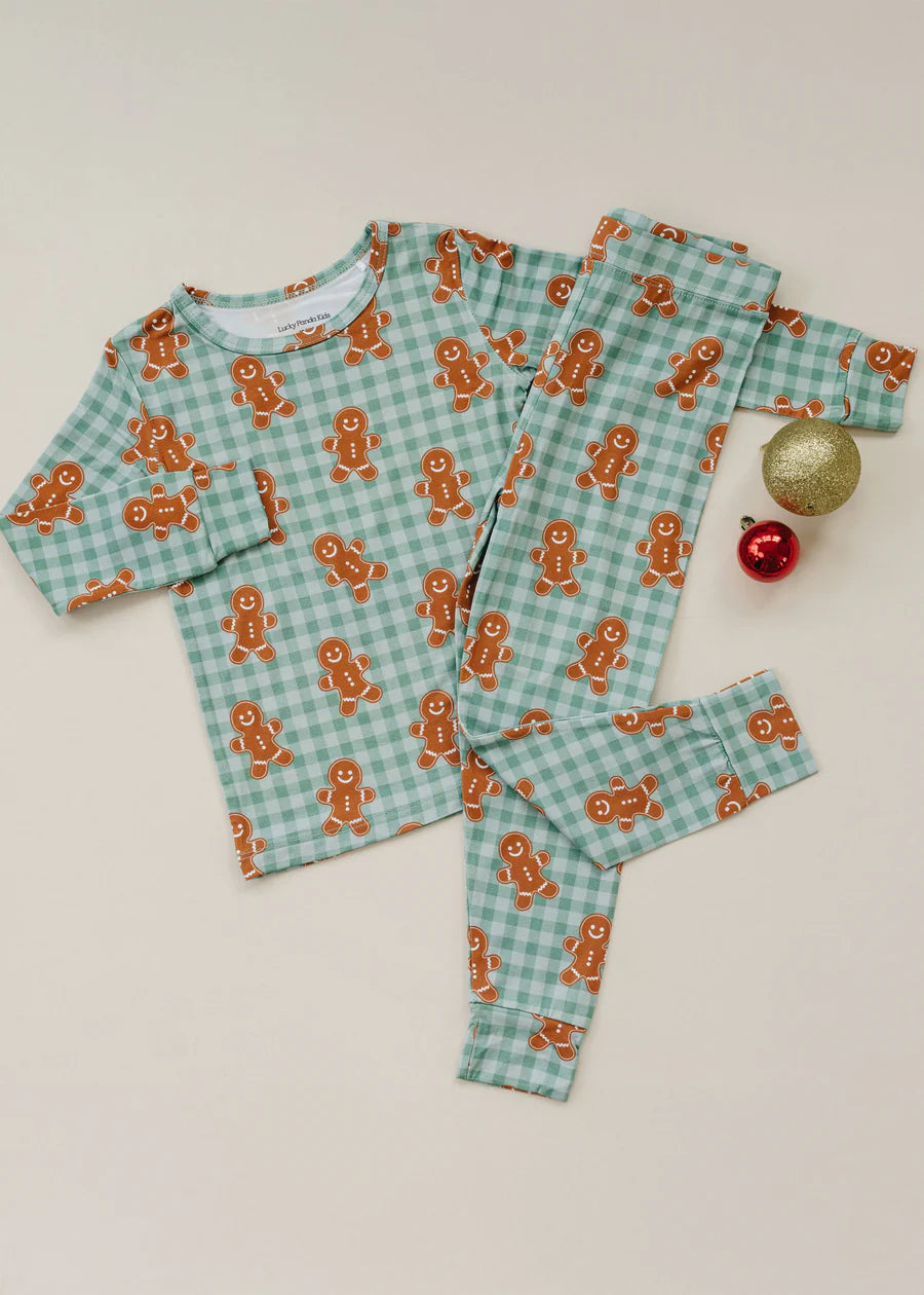 Lucky Panda Kids: Gingerbread Gingham Bamboo Two Piece Set