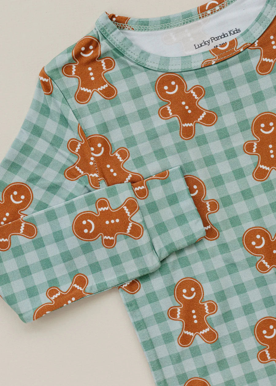 Lucky Panda Kids: Gingerbread Gingham Bamboo Two Piece Set