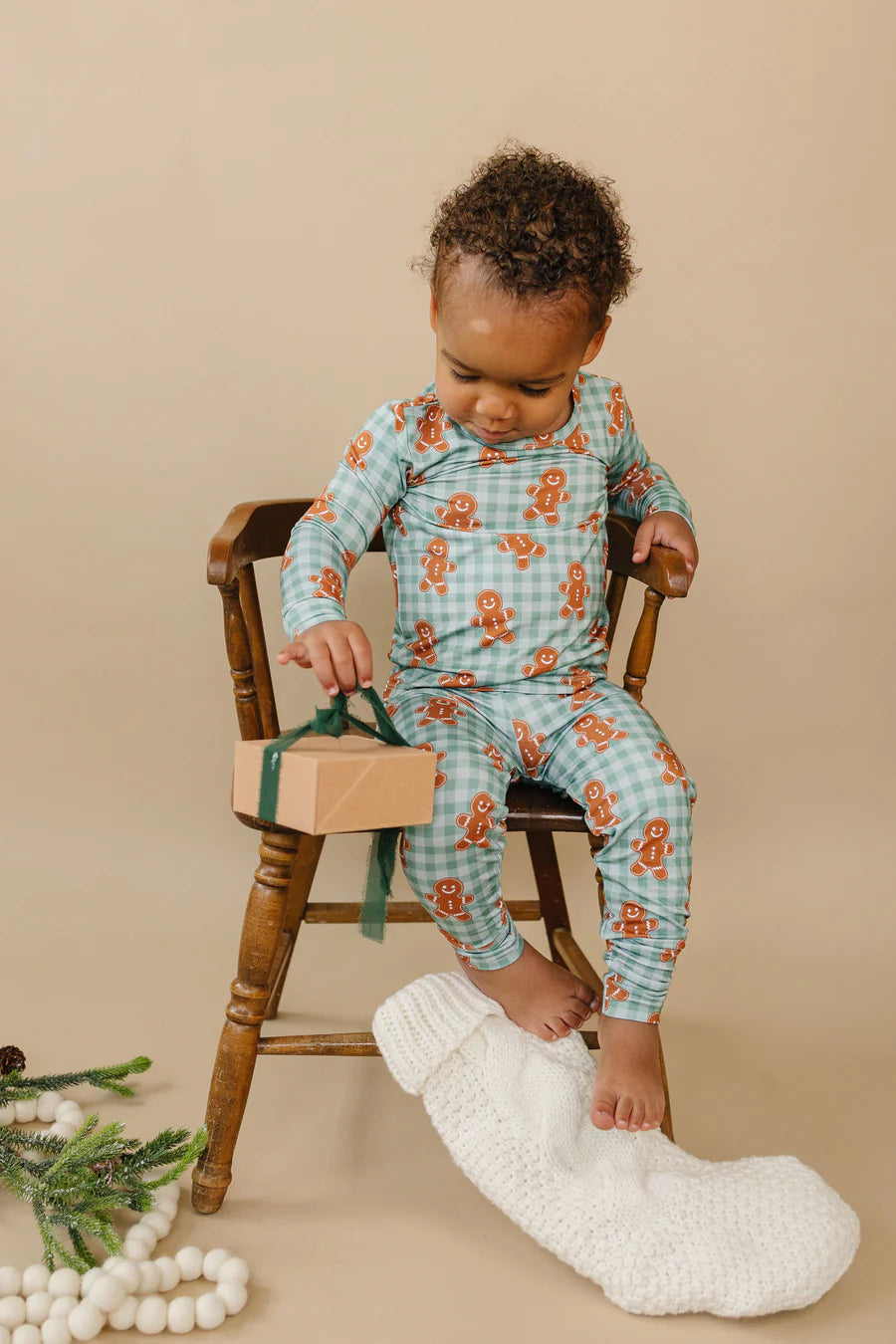 Lucky Panda Kids: Gingerbread Gingham Bamboo Two Piece Set