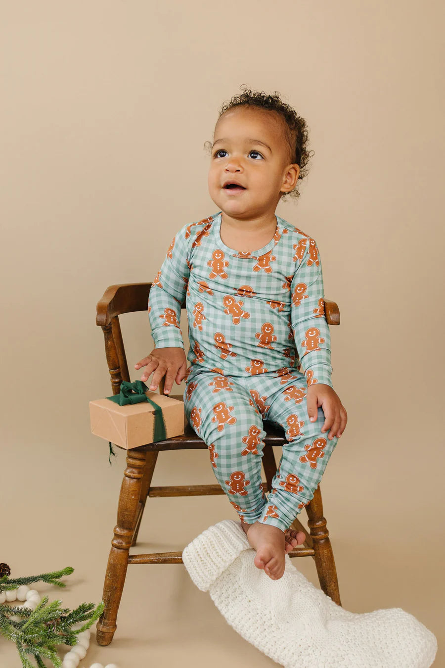 Lucky Panda Kids: Gingerbread Gingham Bamboo Two Piece Set