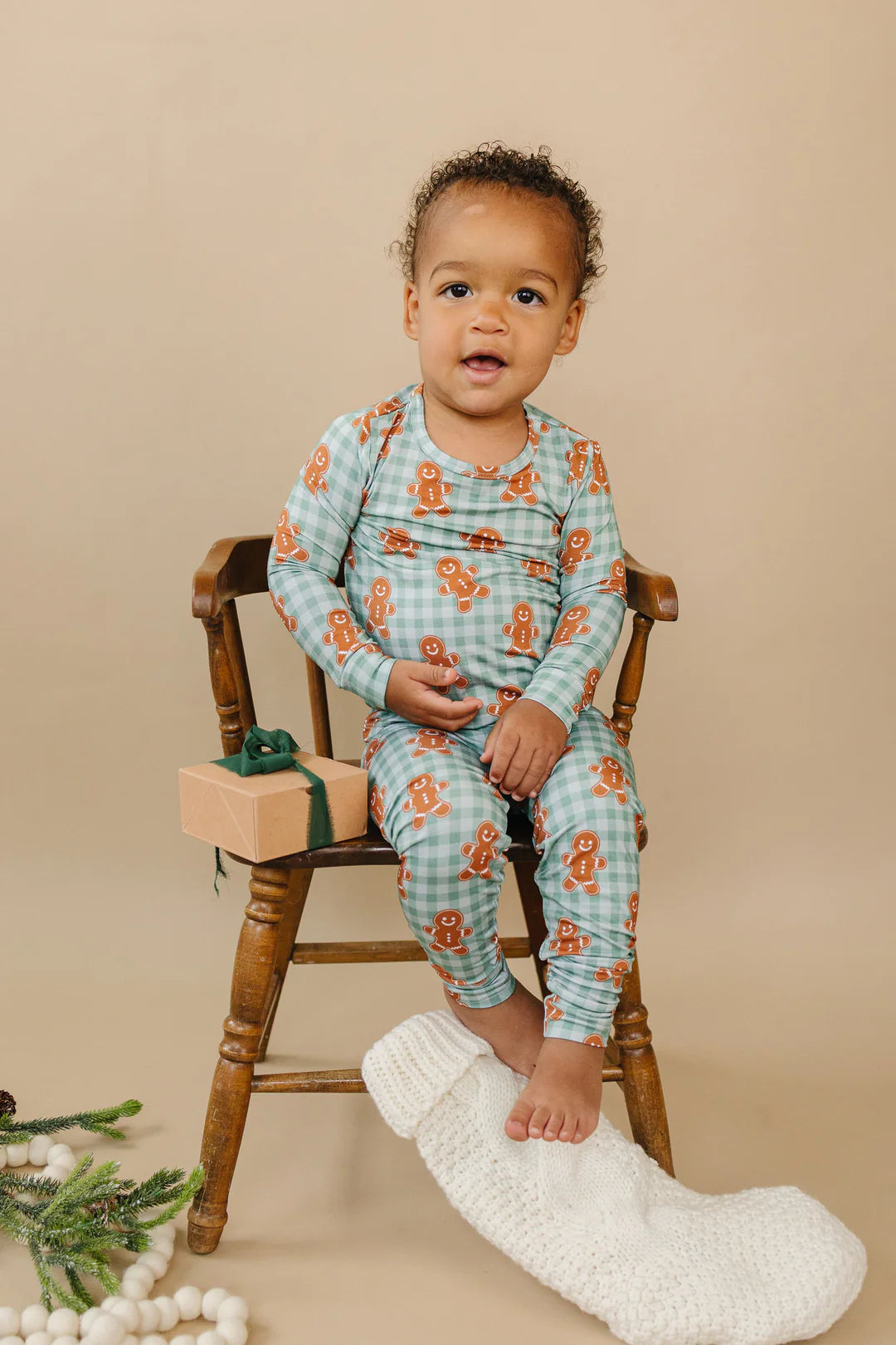 Lucky Panda Kids: Gingerbread Gingham Bamboo Two Piece Set