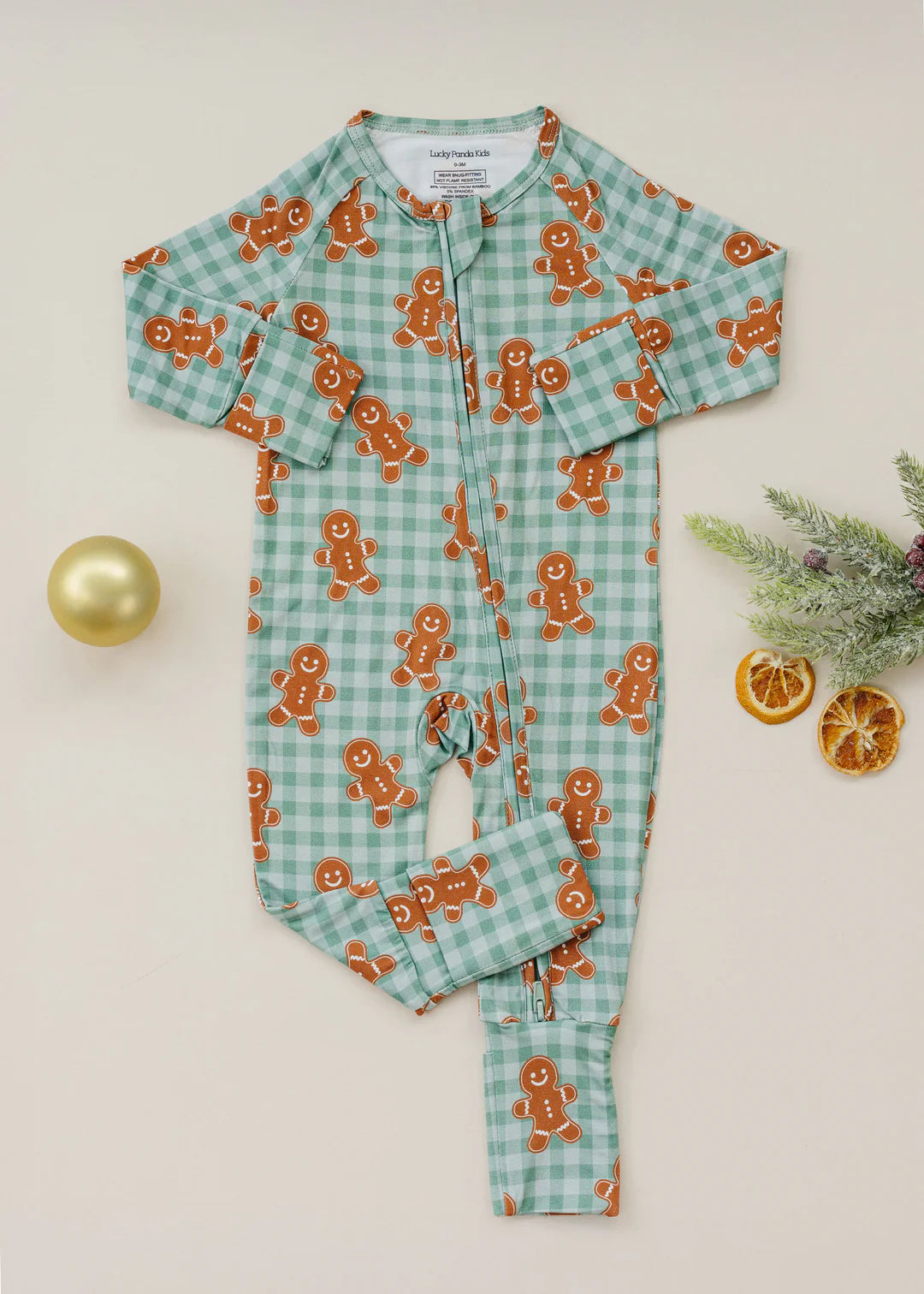Lucky Panda Kids: Gingerbread Gingham Bamboo Zippy Romper