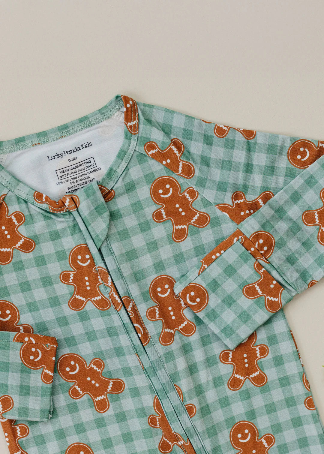 Lucky Panda Kids: Gingerbread Gingham Bamboo Zippy Romper