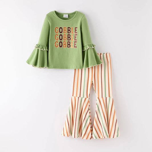 Girls Thanksgiving Gobble Stripe Bell Bottom Set