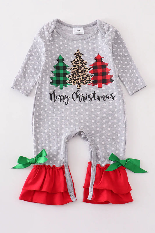 Gray Merry Christmas Ruffle Romper