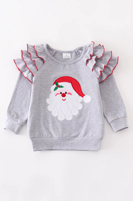 Gray Ruffle Christmas Santa Crewneck