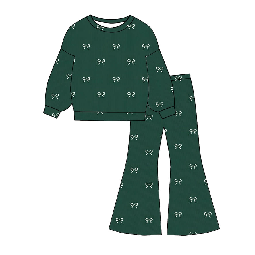 Christmas Bow Flare Pants Set- Hunter Green