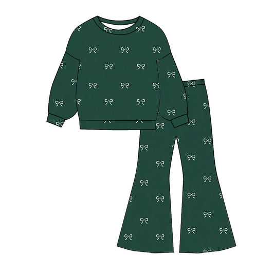 Christmas Bow Flare Pants Set- Hunter Green