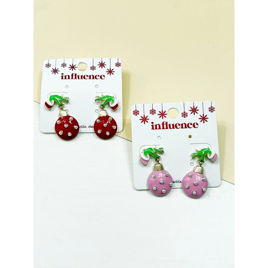 Green Monster Hands Christmas Ornament Earring Set