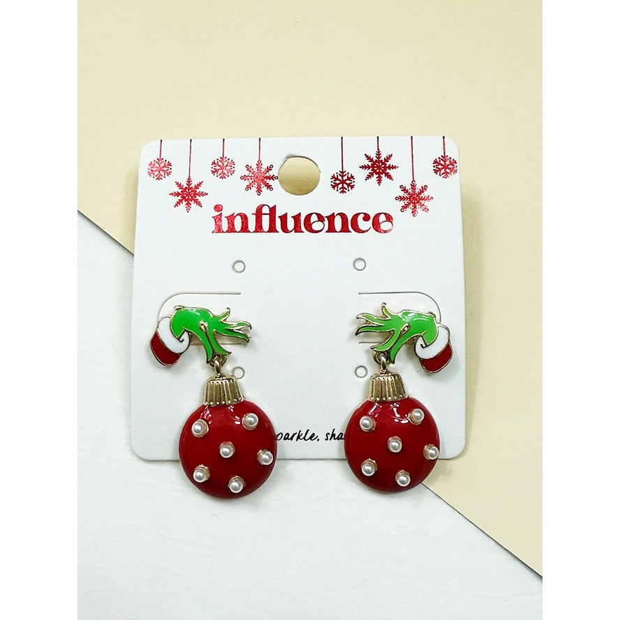 Green Monster Hands Christmas Ornament Earring Set