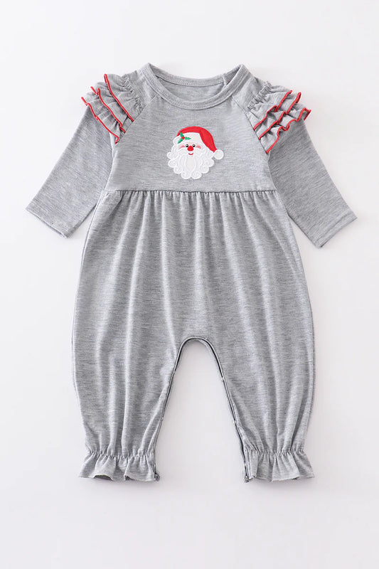 Gray Ruffle Christmas Santa Romper