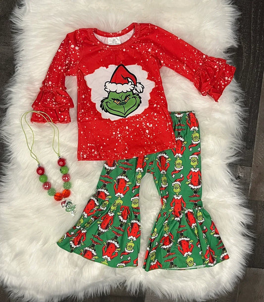 Christmas Green Face Character Bell Bottom Set