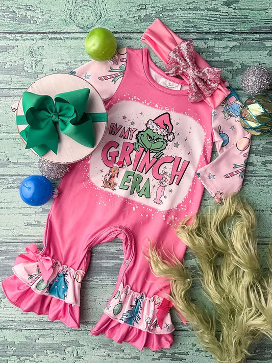 Pink In My Grinch Era Ruffle Romper