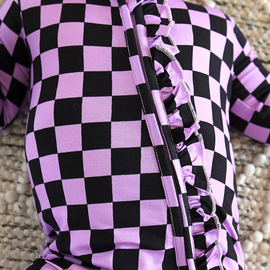Gigi and Max: Hadley Checks Ruffle Bamboo Zippy Romper